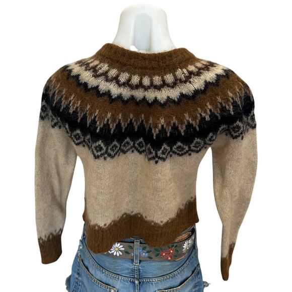 SOLD - Polo Ralph Lauren Fair Isle Cardigan Sweater SMALL Nordic Brown Designe - Picture 8 of 9